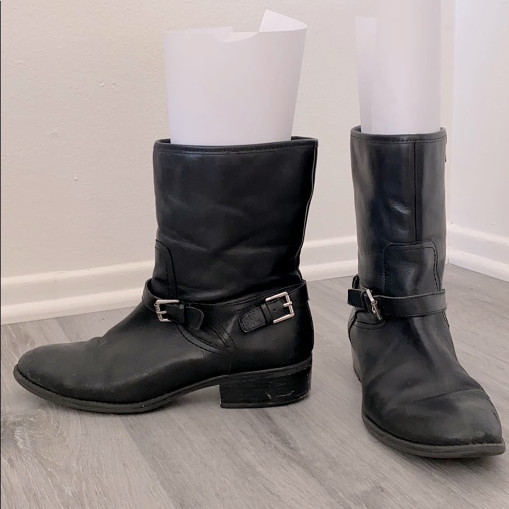 Lauren Ralph Lauren Black Leather Moto Boots SZ9.5